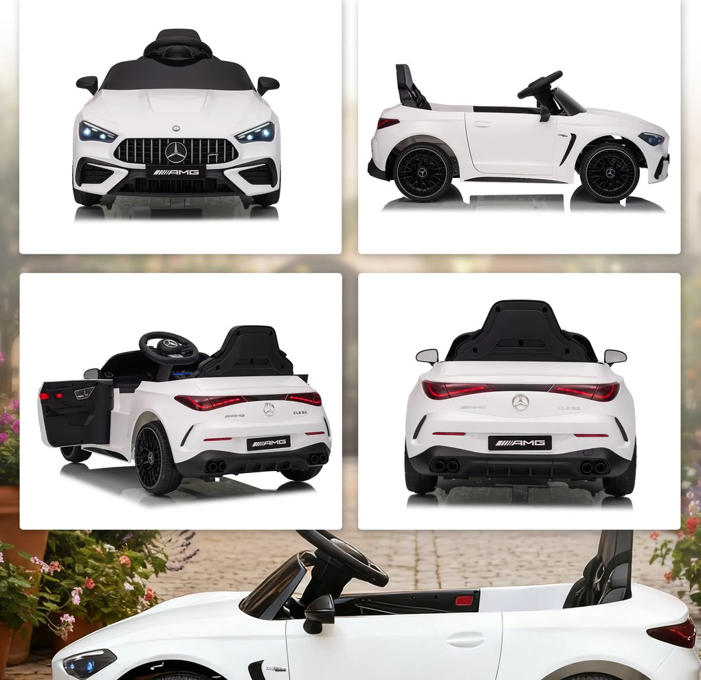 AIYAPLAY Mașină electrică copii Mercedes AMG CLE 53 12V 2 motoare telecomandă parentală 2,4G 99 x 55 x 43 cm alb | Aosom Romania
