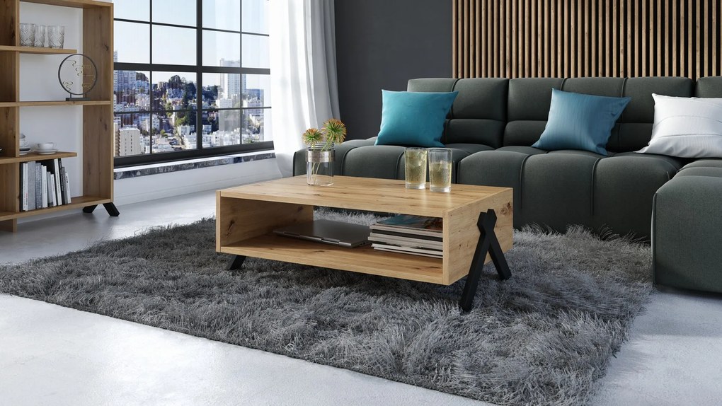 Set de mobilier VIK Stejar Artisan - DULAP Radio TV/ PENTRU TV + MASĂ / BANCĂ + BIBLIOTECĂ | SET DE MOBILIER CAMERA DE ZI