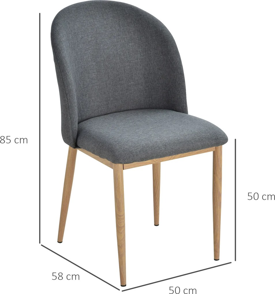 HomCom set 2 scaune captusite, scaune moi pentru sufragerie, scaune pentru living 50x58x85 cm, gri | AOSOM RO