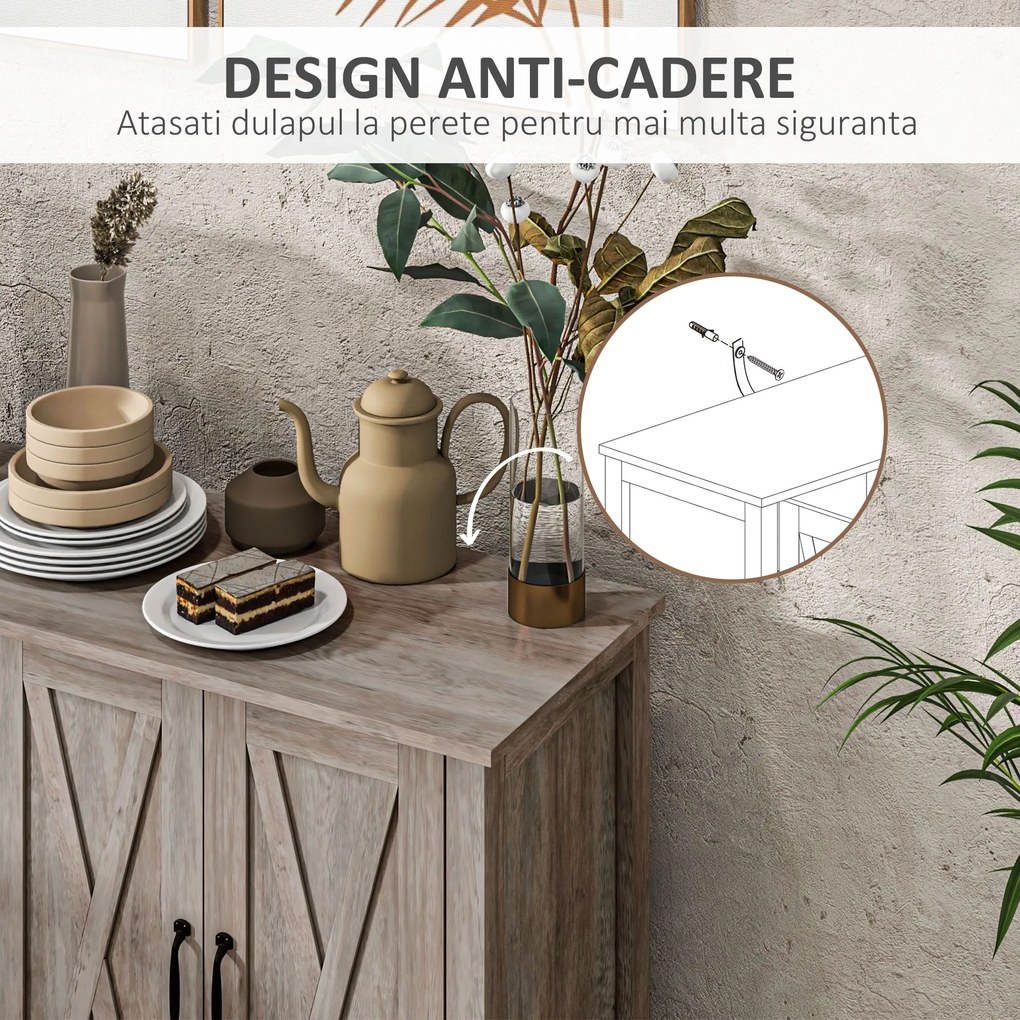 HOMCOM Dulap în Stil Rustic cu 2 Rafturi Reglabile pentru Depozitare, Dulap pentru TV cu 4 Uși, 120x37x75 cm, Gri | Aosom Romania