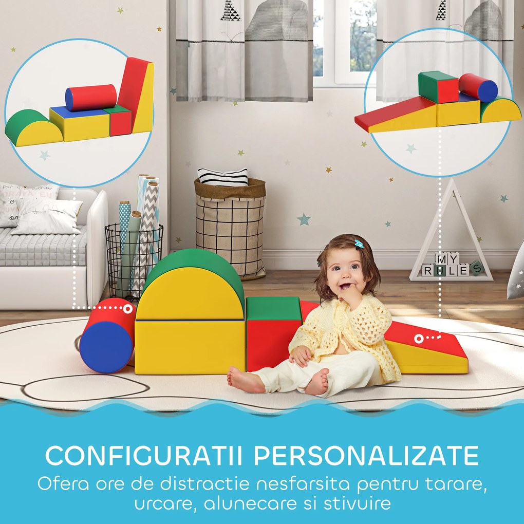 HOMCOM Set Construcții Moi pentru Copii 1-3 Ani cu 5 Blocuri, Multicolor | Aosom Romania
