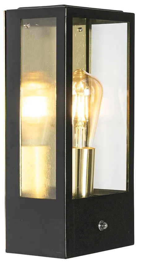 Aplică de perete exterioară neagră cu senzor crepuscular auriu - Rotterdam