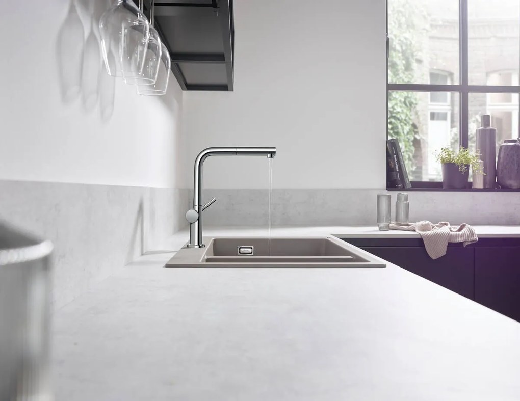 Baterie chiuveta bucatarie crom cu dus extractibil Hansgrohe Talis M54 72809000 Crom lucios
