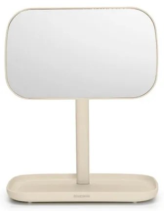 Oglinda cu suport pentru accesorii Brabantia ReNew 1006271, 28.3x20x12.6 cm, Baza antiderapanta, Reglabila la 360°, Bej