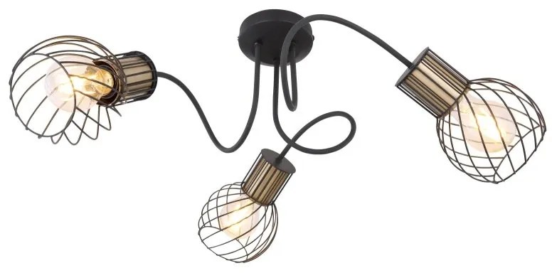 Plafoniera cu 3 spoturi design industrial ARGUSTO negru, auriu