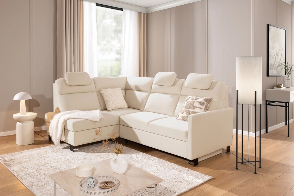 Colțar Loario L stânga cu braț îngust - țesătură crem Sand 03