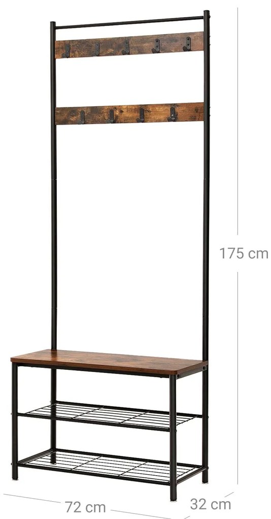 Panou de hol metalic TAYLOR 72x175 cm, negru/maro rustic