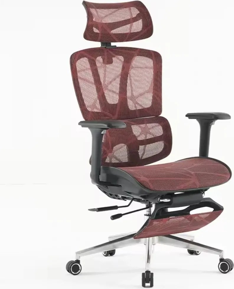 Scaun ergonomic, Sezut translatie, Cotiere 3D, Tetiera 3D, Suport lombar adaptiv, Pivotant, Suport picioare, Rosu