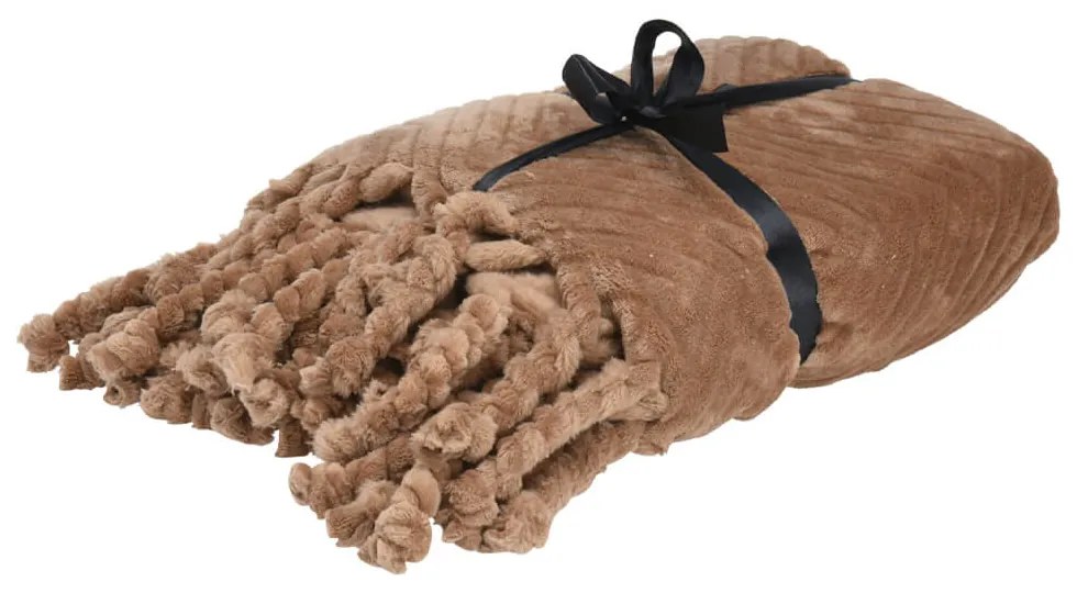 Pled Emma cu ciucuri handmade, 130x160 cm, aspect fleece, bej