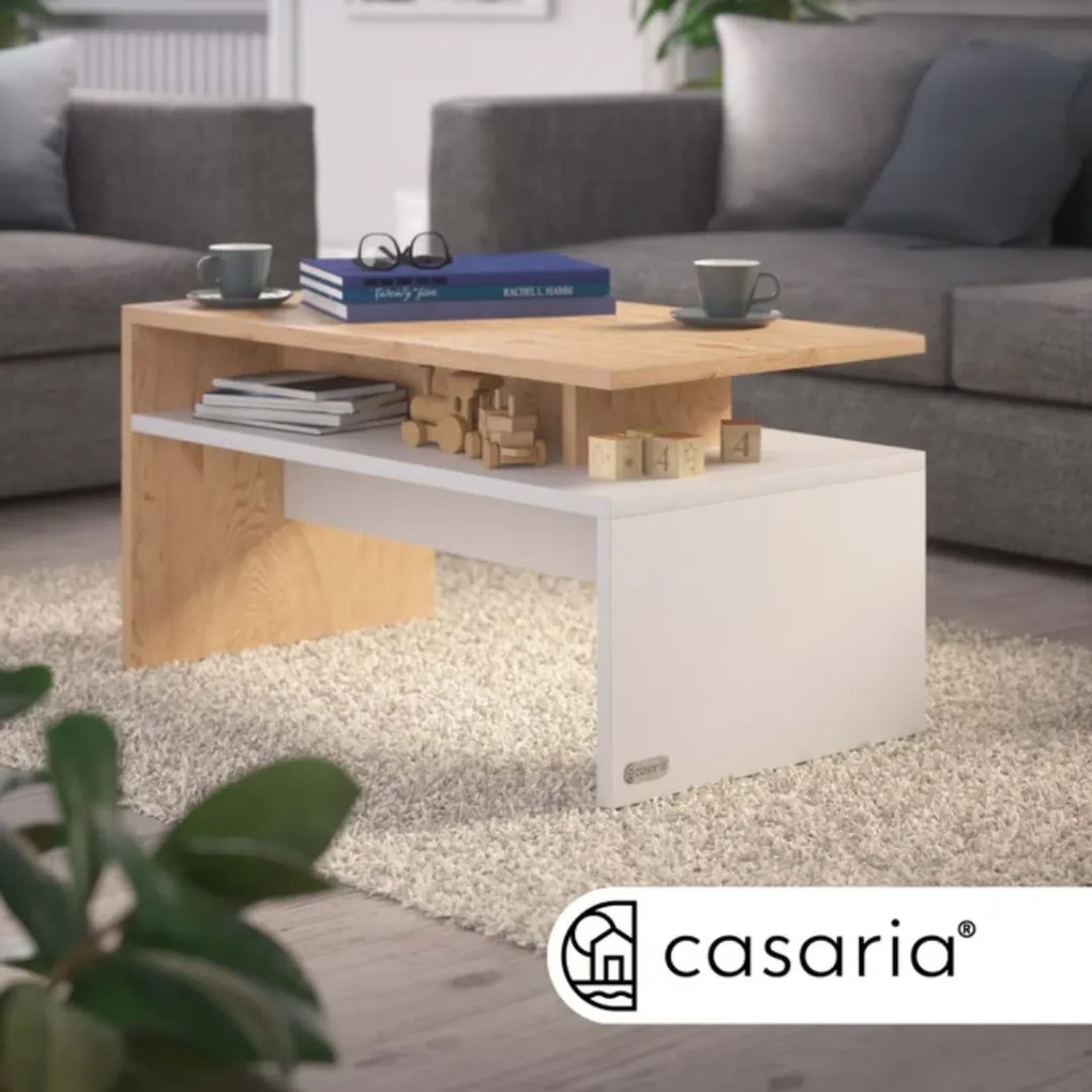 Măsuță de cafea SACRAMENTO, 95x55x50cm, alb/maro Casaria