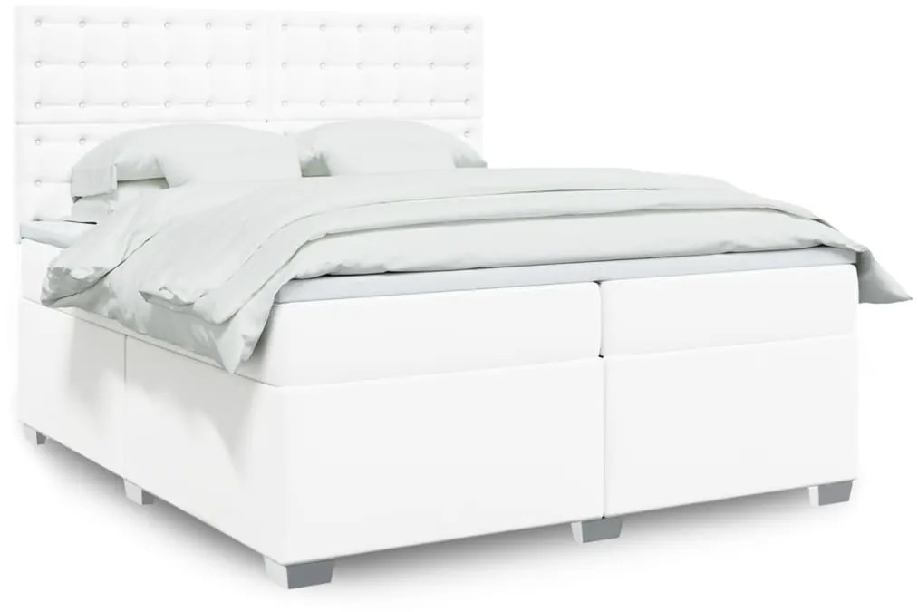 3290737 vidaXL Pat box spring cu saltea, alb, 200x200 cm, piele ecologică