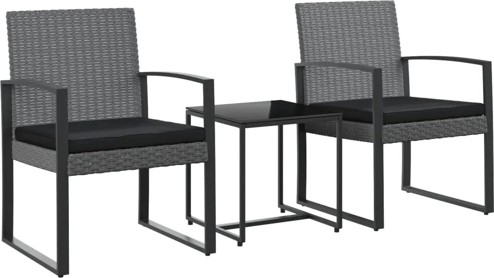 vidaXL Set mobilier de grădină cu perne, 3 piese, gri închis, PP ratan
