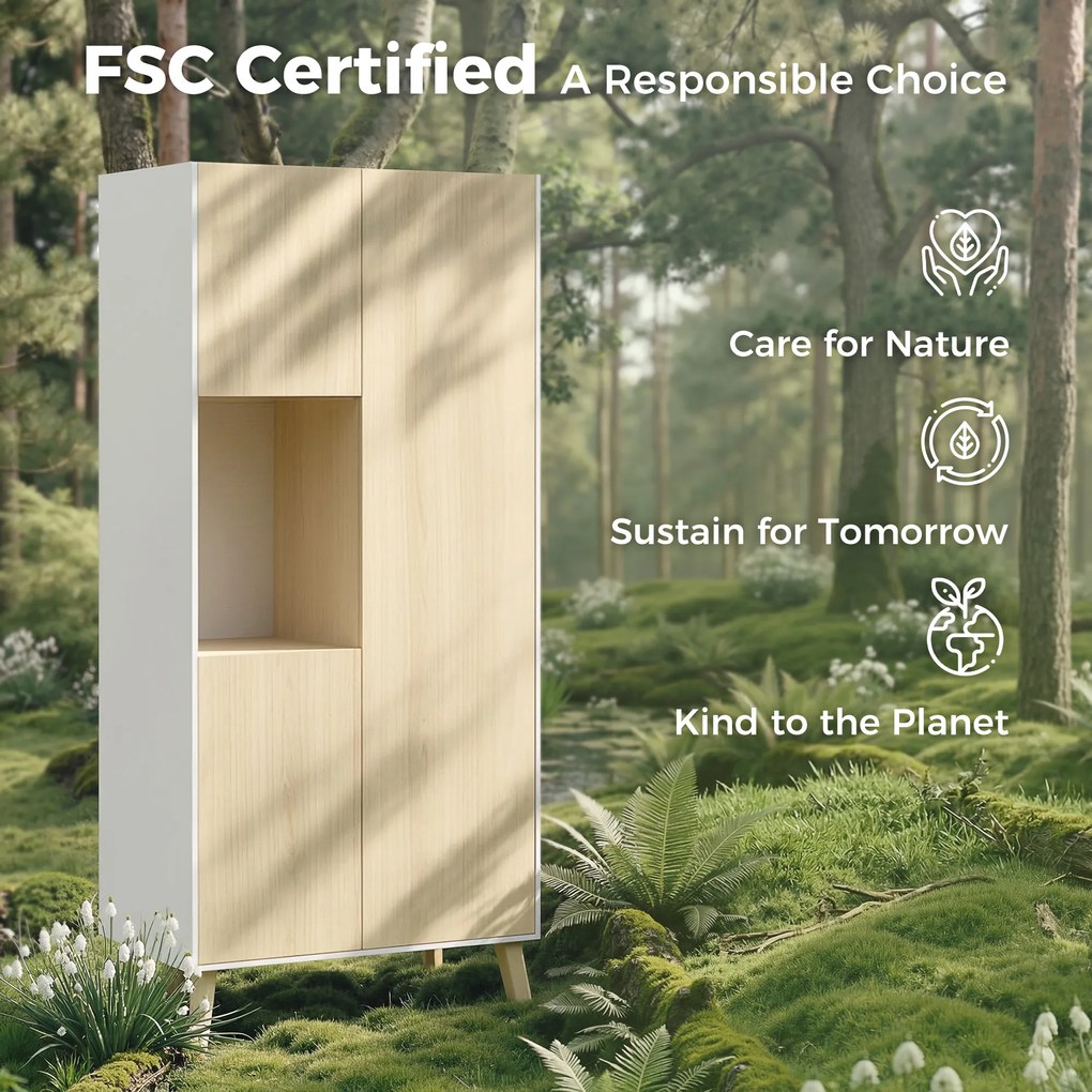 HOMCOM Dulap de bucătărie 170 cm, dulap modern cu compartiment deschis, polițe reglabile, aspect lemn natural | Aosom Romania