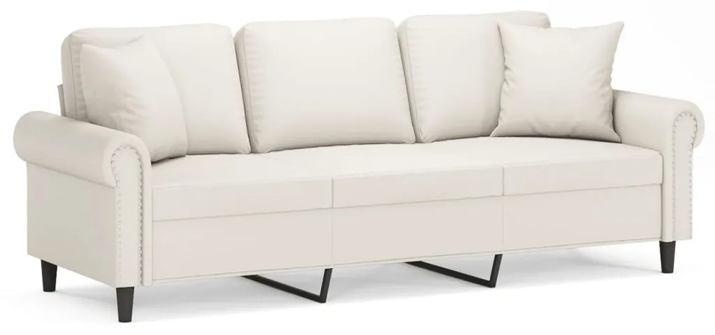 3153180 vidaXL Canapea cu 3 locuri, perne&pernuțe crem 180 cm piele ecologică