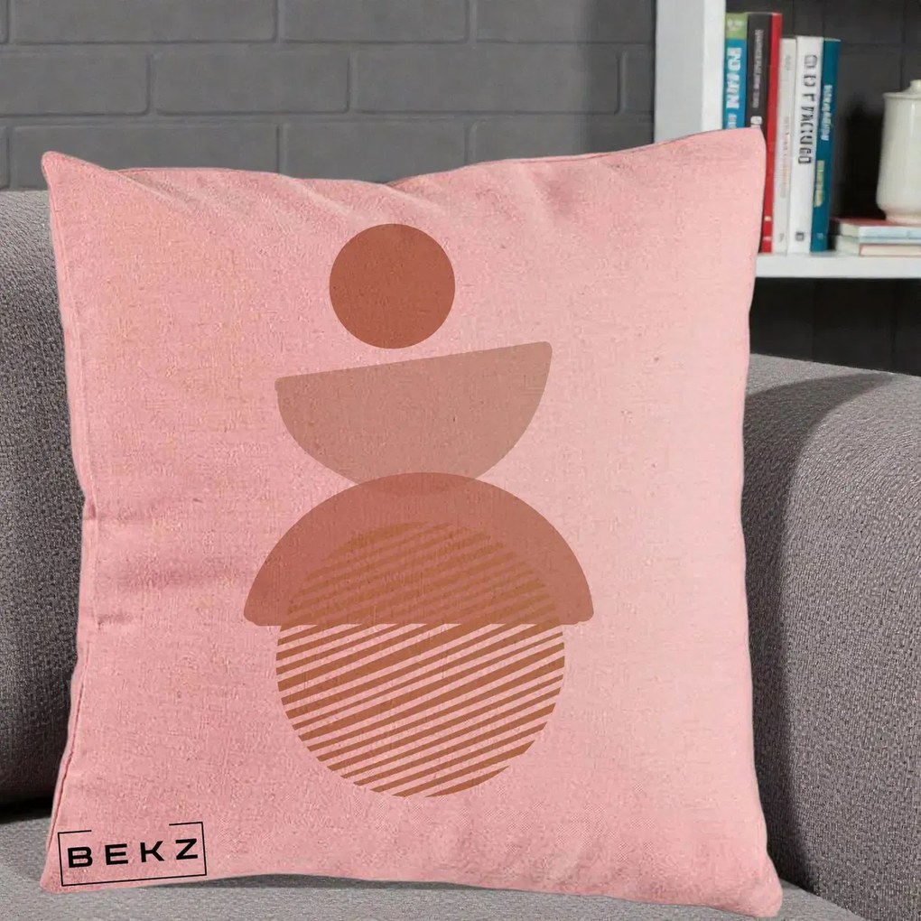 Perna Decorativa Geometric Boho Forme Terracotta, 40x40 cm, Roz, Husa Detasabila, Perna Inclusa, BEKZ®