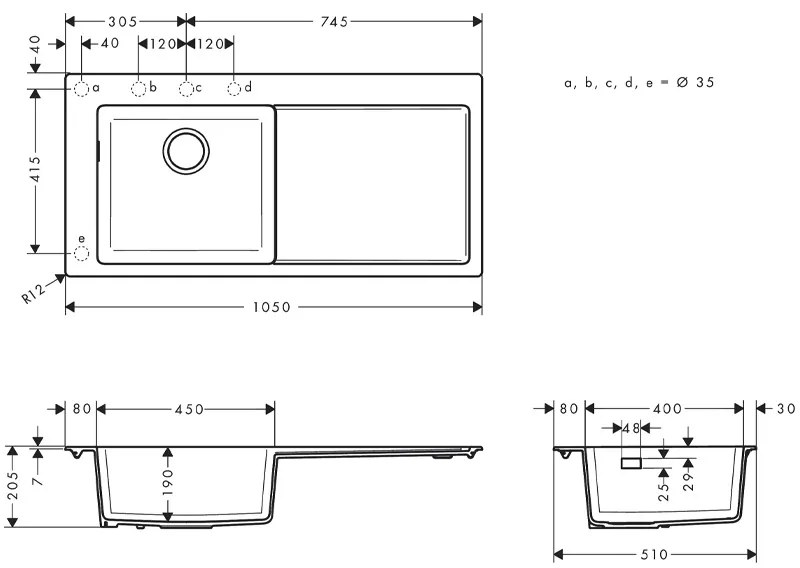 Chiuveta de bucatarie, Hansgrohe, SilicaTec S51, 1 cuva cu picurator, negru grafit