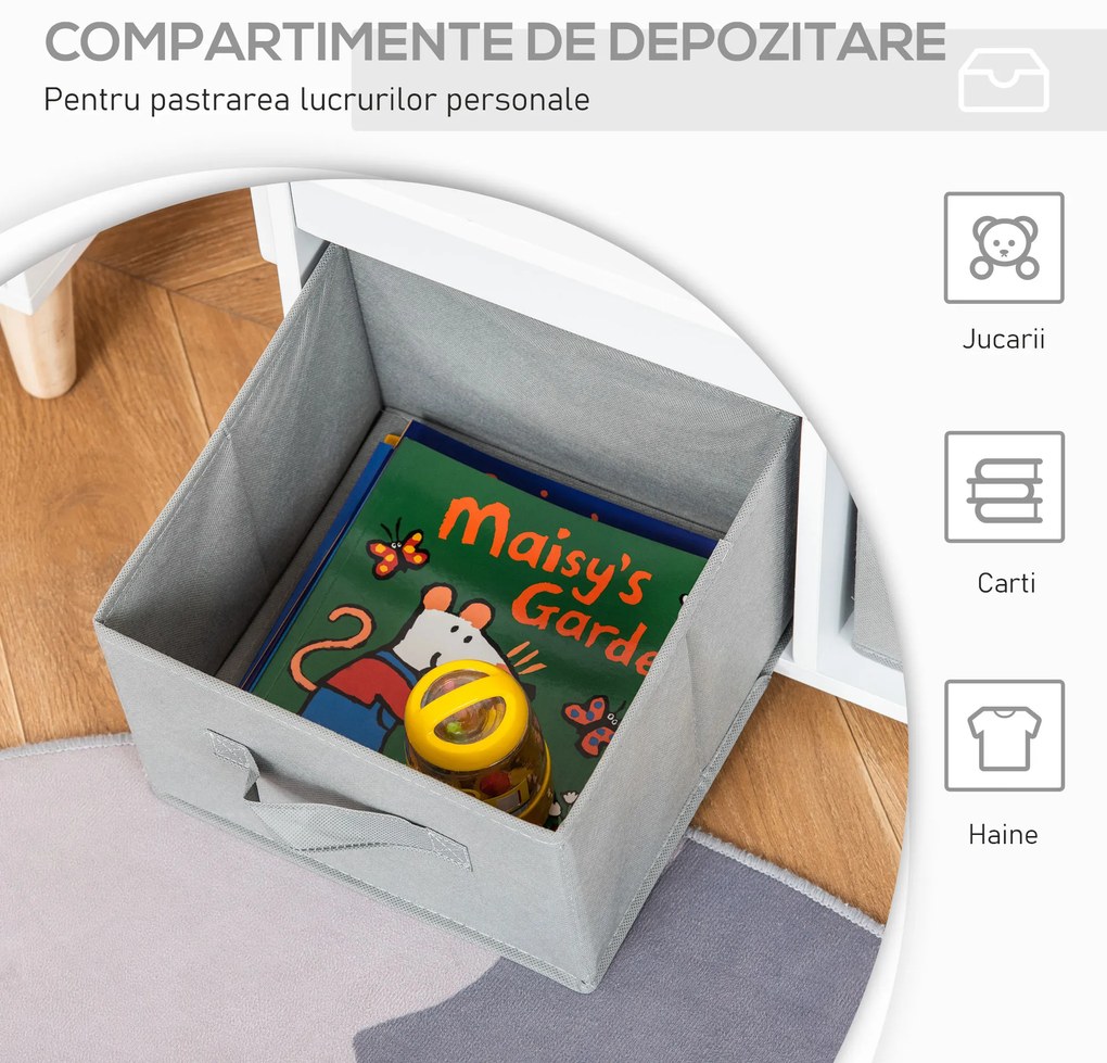 HOMCOM banca pentru copii 2 in 1, 60x43x57cm, alba | AOSOM RO