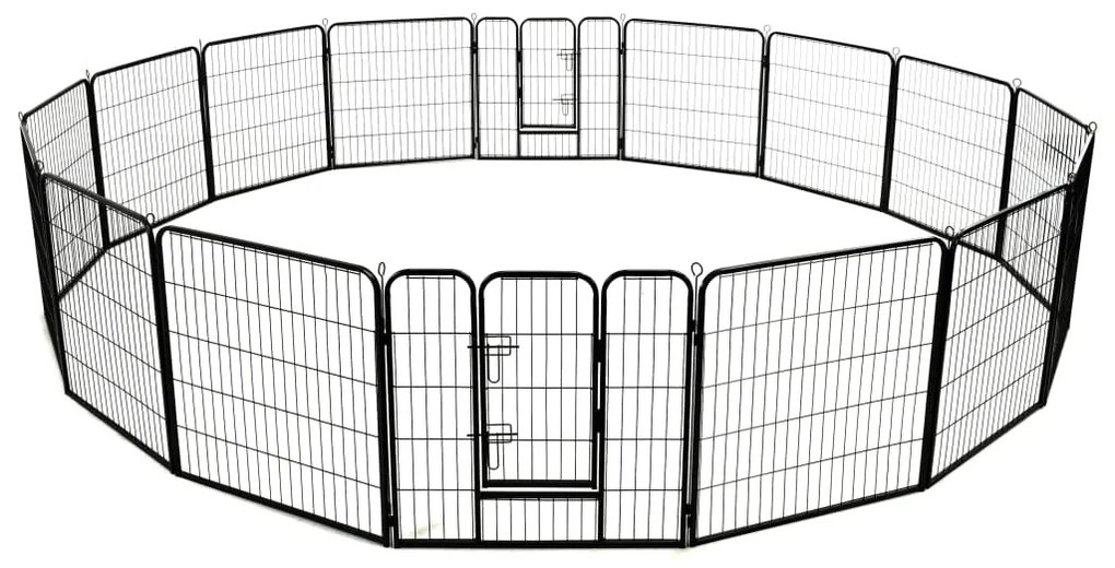 Tarc pentru caini, 16 panouri, otel, 80 x 80 cm, negru 80 x 80 cm, 16 panouri