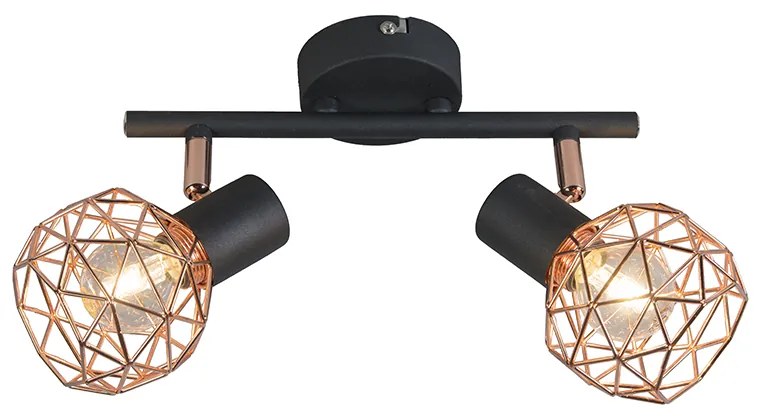 Spotlight modern negru cu cupru 2 lumini - Mesh