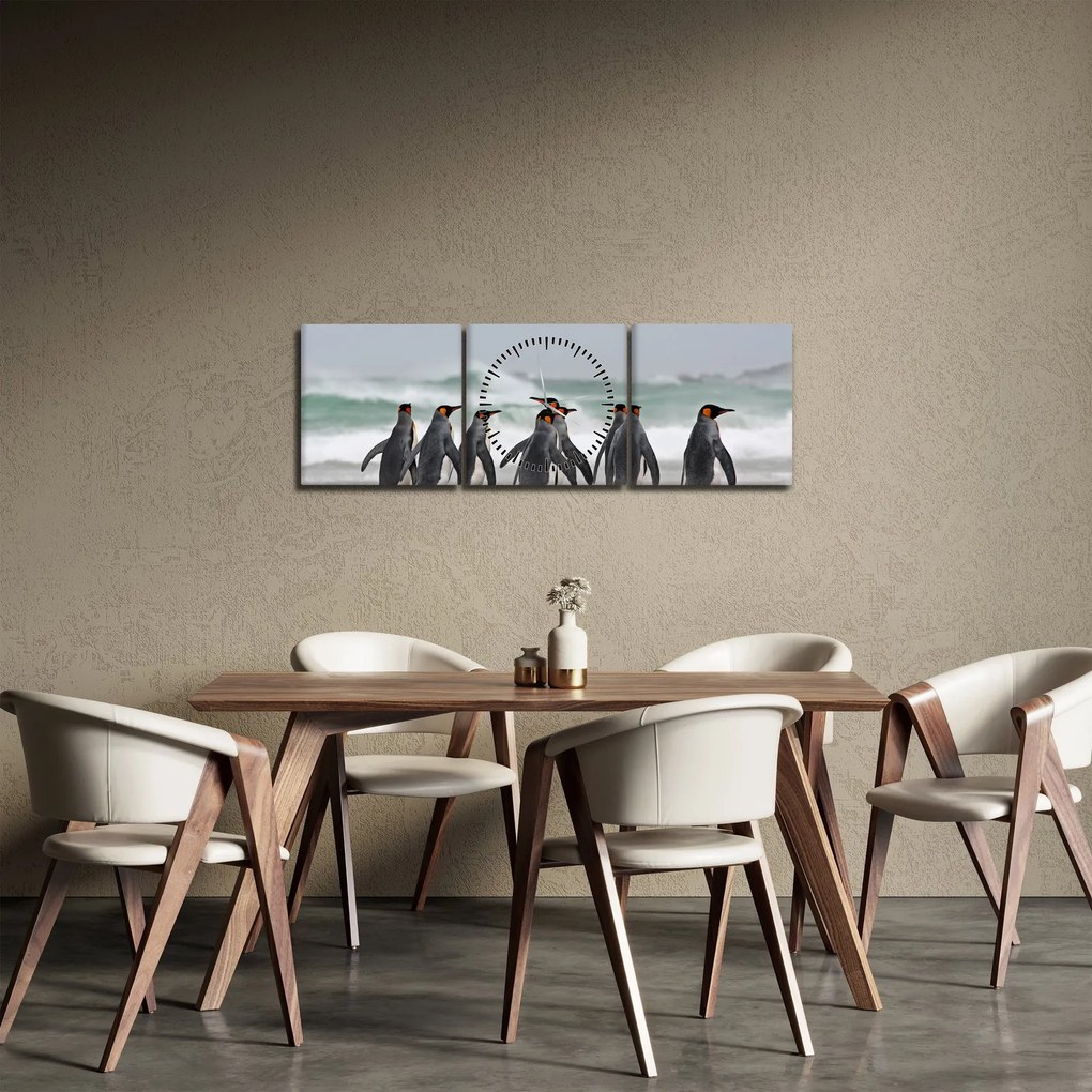 Tablou pinguini în ocean (cu ceas) (90x30 cm)