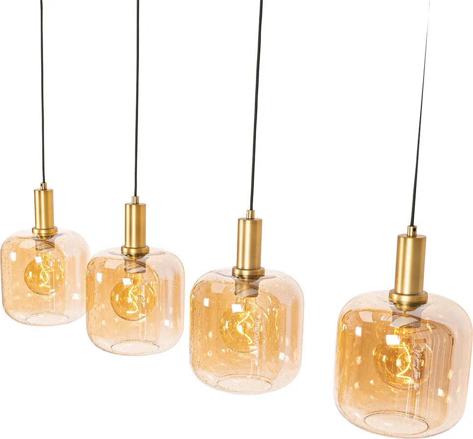 Lampă suspendată inteligentă neagră cu alamă și sticlă ambră 4 lumini incl. 4 Wifi G95 - Zuzanna