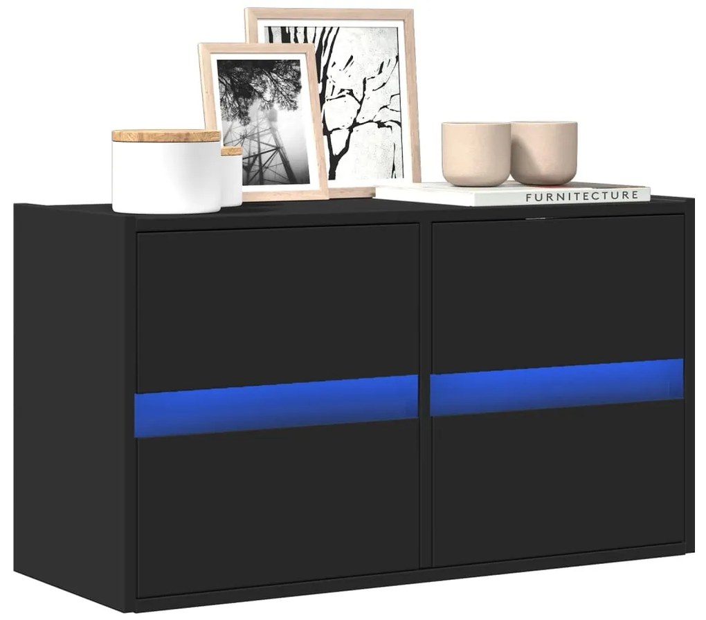 vidaXL Dulap TV de perete cu lumini LED negru 80x31x45 cm