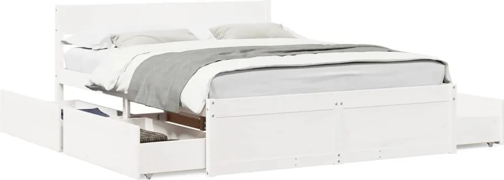 vidaXL Cadru de pat fără saltea, alb, 140x200 cm, lemn masiv pin