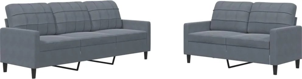 vidaXL Set de canapele cu perne, 2 piese, gri închis, catifea