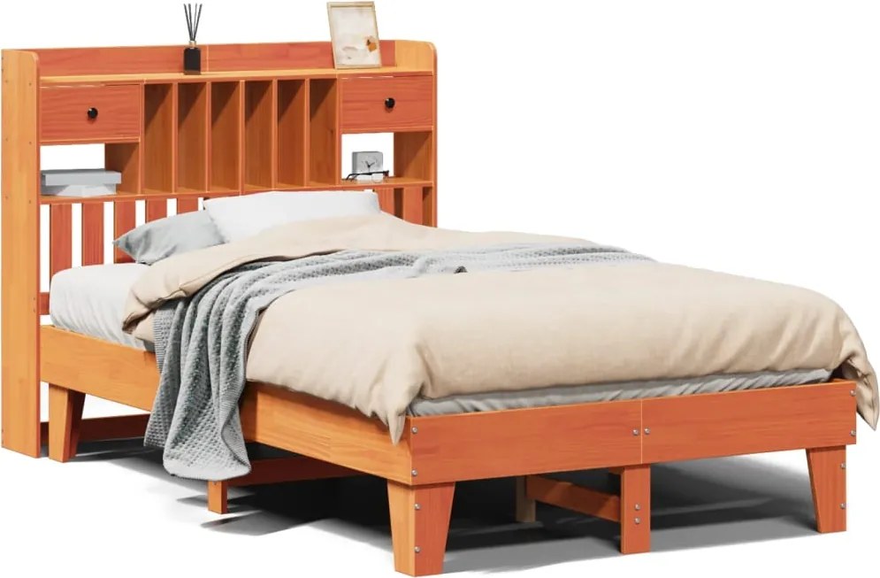 vidaXL Cadru pat fără saltea, maro ceruit, 135x190 cm, lemn masiv pin