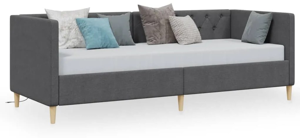 3080436 vidaXL Pat de zi cu saltea, gri închis, 90x200 cm, textil, USB