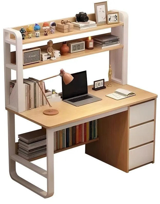 Birou cu raft Soco MDF natural - alb 120x50x144cm