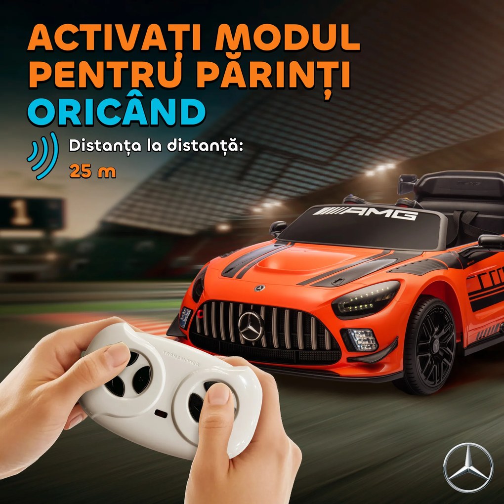 AIYAPLAY Mașină Electrică Copii 3-8 Ani Mercedes-AMG 12V cu Telecomandă, Lumini LED, Roți de Transport, Portocaliu | Aosom Romania