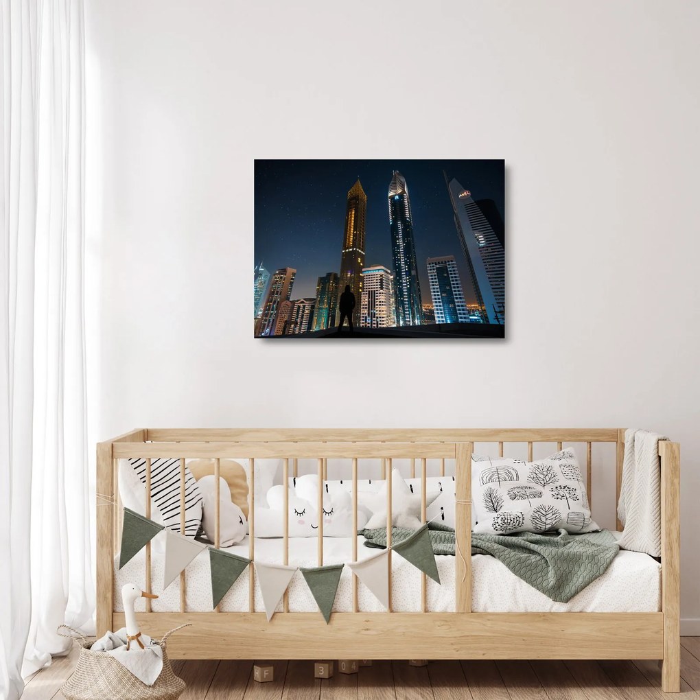 Tablou pe sticlă cu orașul nocturn (70x50 cm)