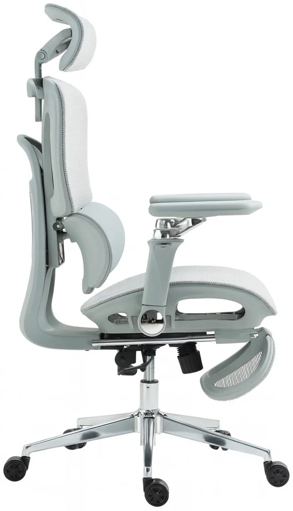 METACHAIR DORO VENT Scaun ergonomic, sezut cu ventilatie, suport lombar dinamic, spătar reglabil înălțime, cotiere 6D, tetieră 2D, suport picioare, mecanism multifunctional inclinare/blocare, pivotant, Mesh, Gri