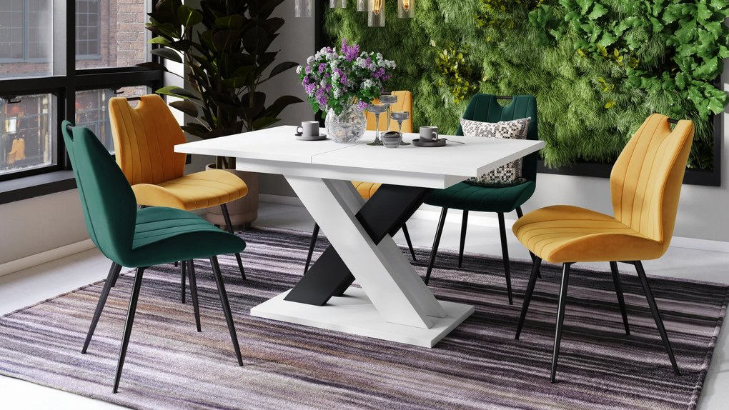 Mazzoni KARO Alb Mat/Negru Mat – MASĂ/MĂSUȚĂ DE CAFEA MODERNĂ CU BLAT EXTENSIBIL până la 180 cm