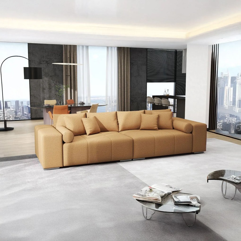 Canapea extensibilă dumonde cu ladă de depozitare si sezut confortabil din spuma high-density, Marbela Enjoy Mango XXL 295x100 cm