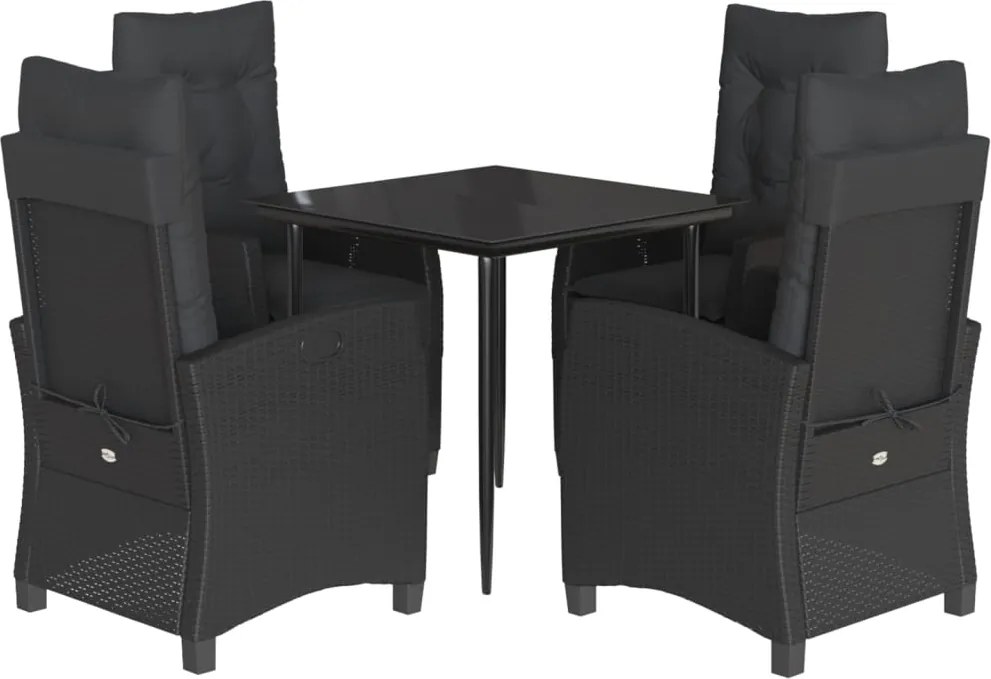 vidaXL Set mobilier de grădină cu perne, 5 piese, negru, poliratan