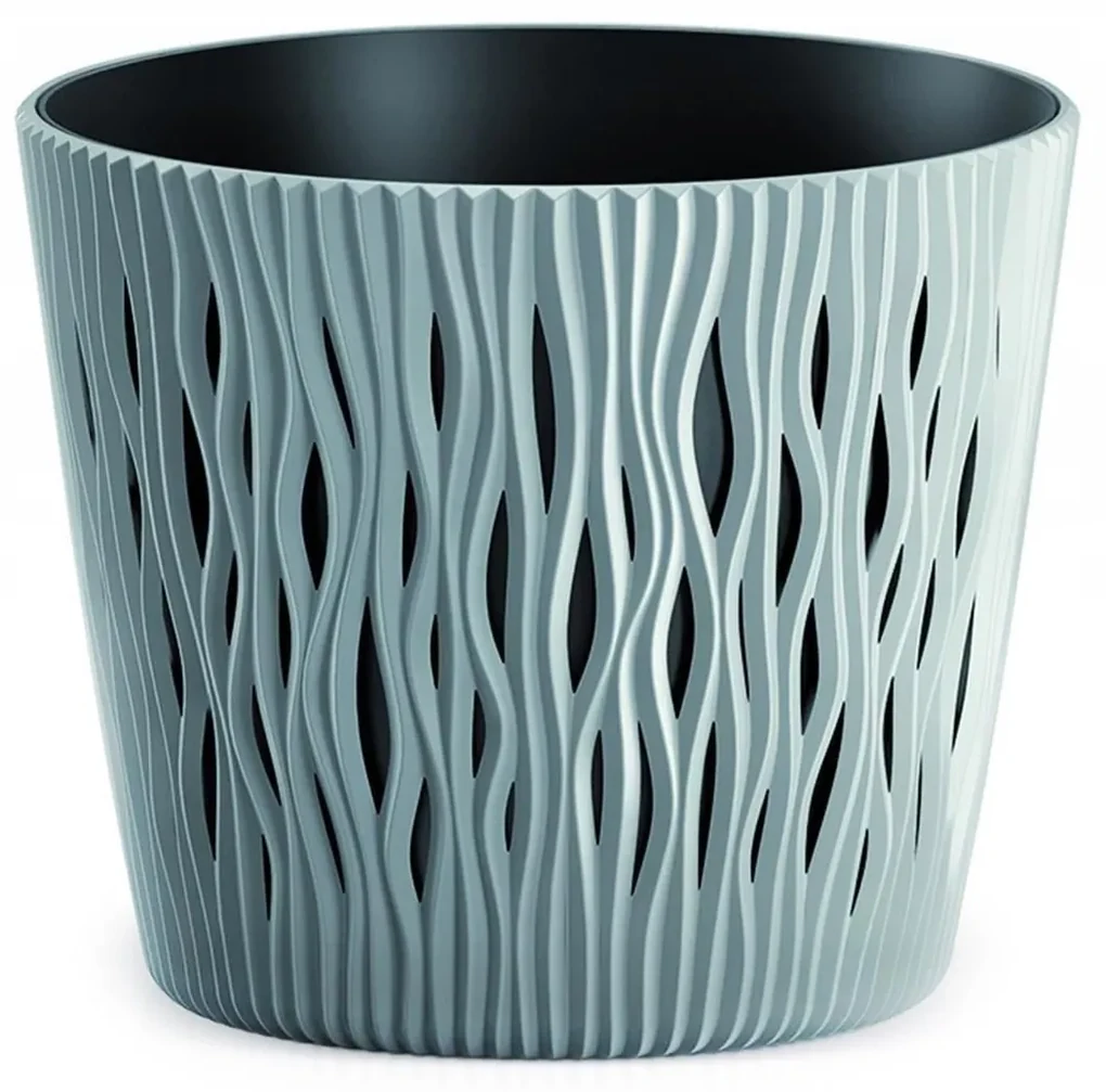 Ghiveci decorativ de flori, rotund 15.8x13.8 cm, albastru salvie, Sandy