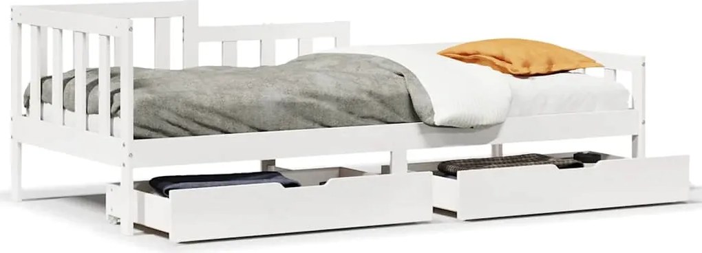 vidaXL Pat de zi cu sertare, alb, 80x200 cm, lemn masiv pin