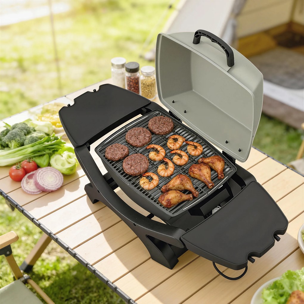 Outsunny barbecue electric 2300W, portabil de masă cu rafturi laterale, culoare negru. | Aosom Romania