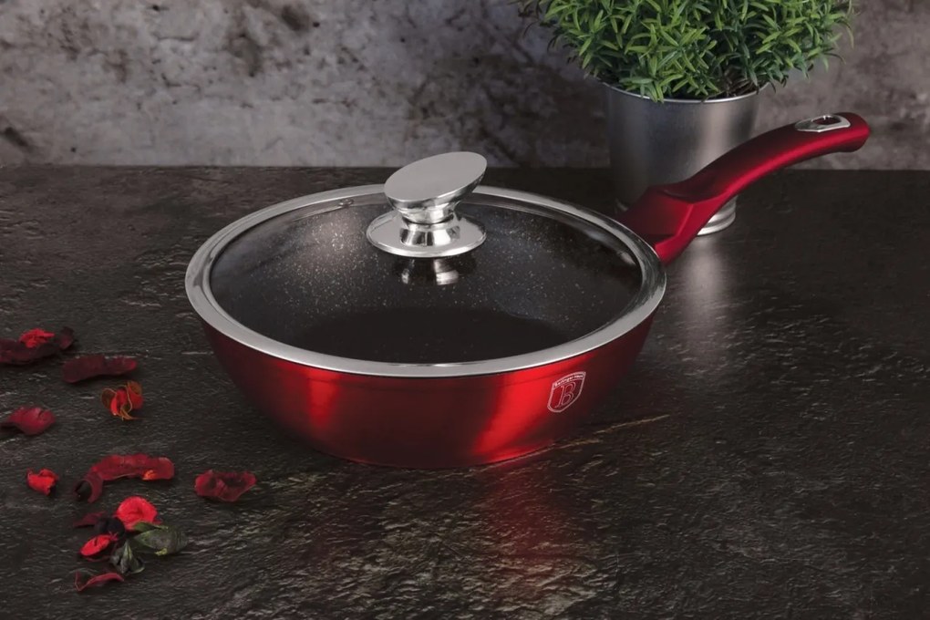 RESIGILAT - Tigaie marmorata cu capac 24 cm Burgundy Metalic Line Berlinger Haus BH 1259N