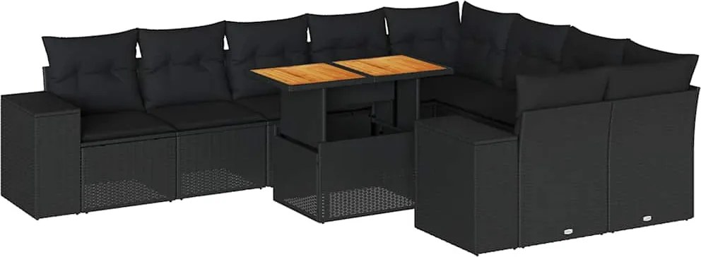 vidaXL Set canapele de grădină cu perne, 10 piese, negru, poliratan
