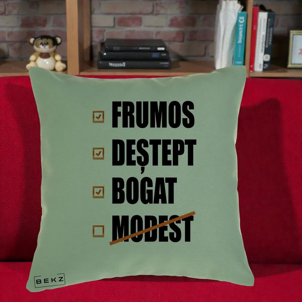 Perna Decorativa Frumos Destept Bogat, 40x40 cm, Verde, Husa Detasabila, Perna Inclusa, BEKZ®