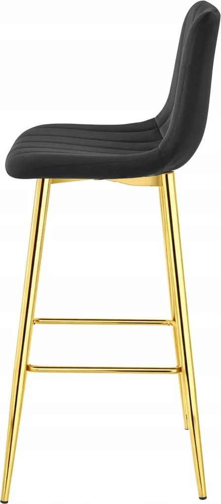 Scaun de bar POZZA VELVET cu picioare aurii, neagra