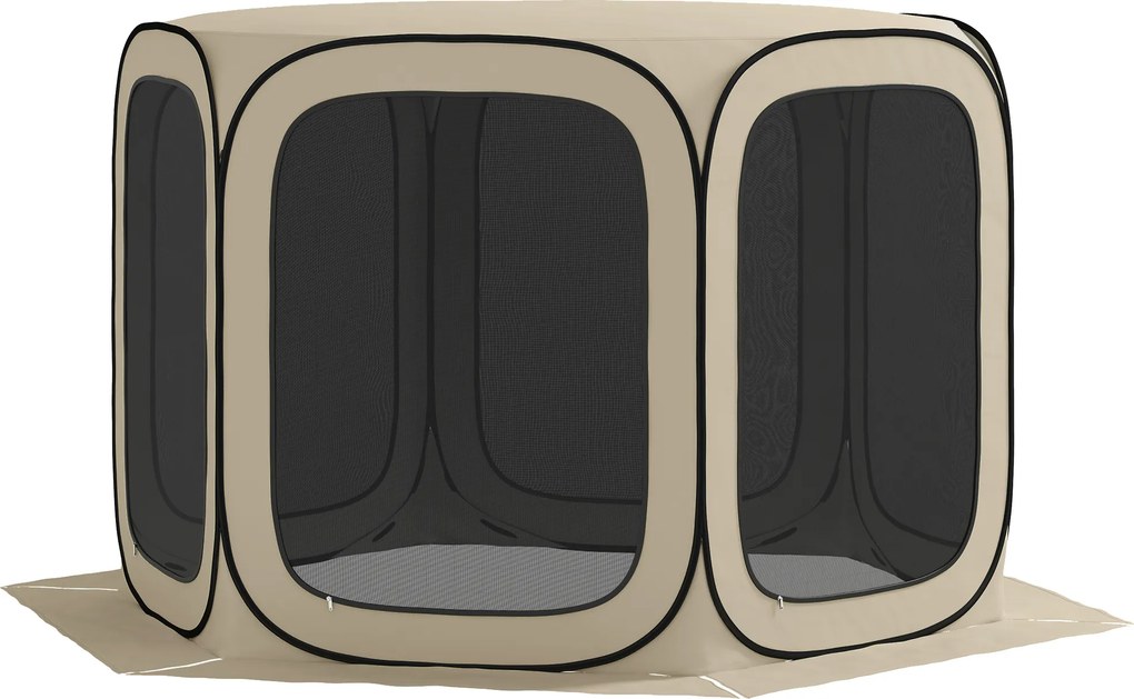 Outsunny cort pop-up pentru camping, portabil, protecție UPF50+, laterale cu plasă, sârmă de oțel, Khaki | Aosom Romania