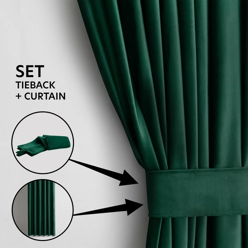 Draperie verde-închis dimout (semi-opacă) din catifea 140x270 cm Eyelets – Restilo
