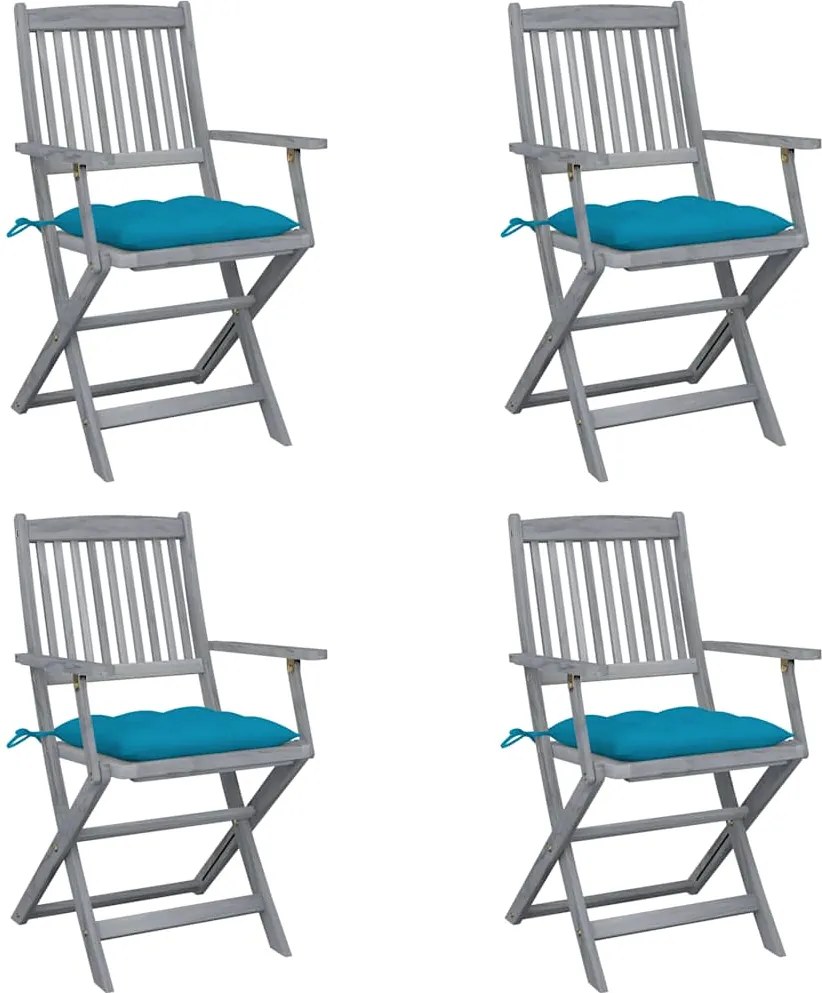 vidaXL Scaune pliabile de exterior cu perne, 4 buc., lemn masiv acacia