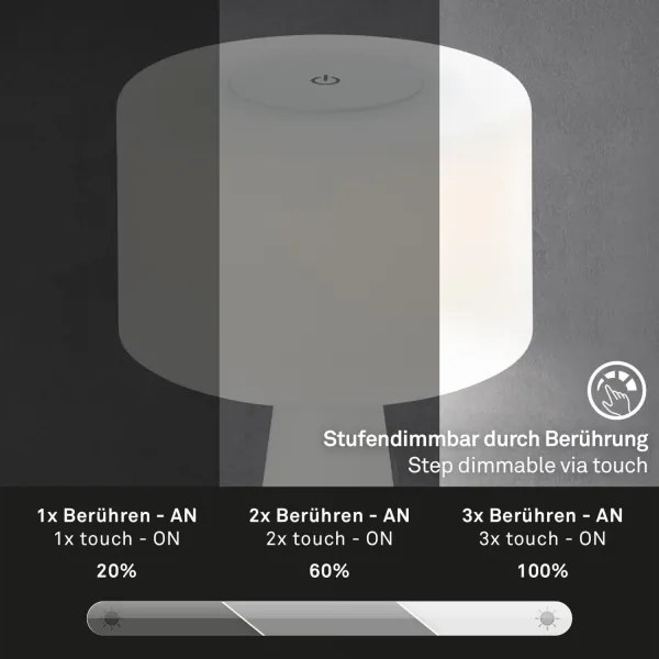 Lampă LED tactilă reîncărcabilă dimabilă de masă Briloner 7420016 LED/4W/5V IP44 3000K alb
