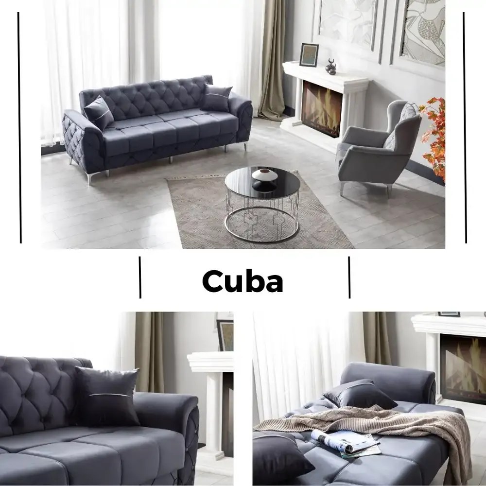 Canapea extensibila 3 locuri living 233x90x92 cm – stofa, gri antracit – Cuba