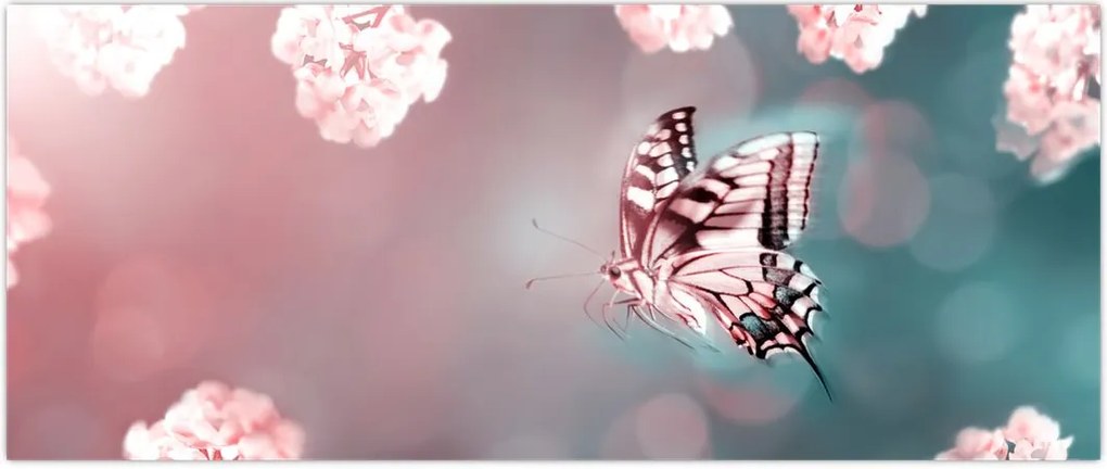 Tablou - Fluture între flori (120x50 cm)